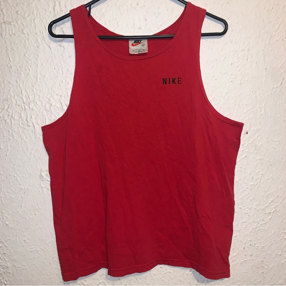 90s Nike White Tag Red Swoosh Tank Top Shirt L